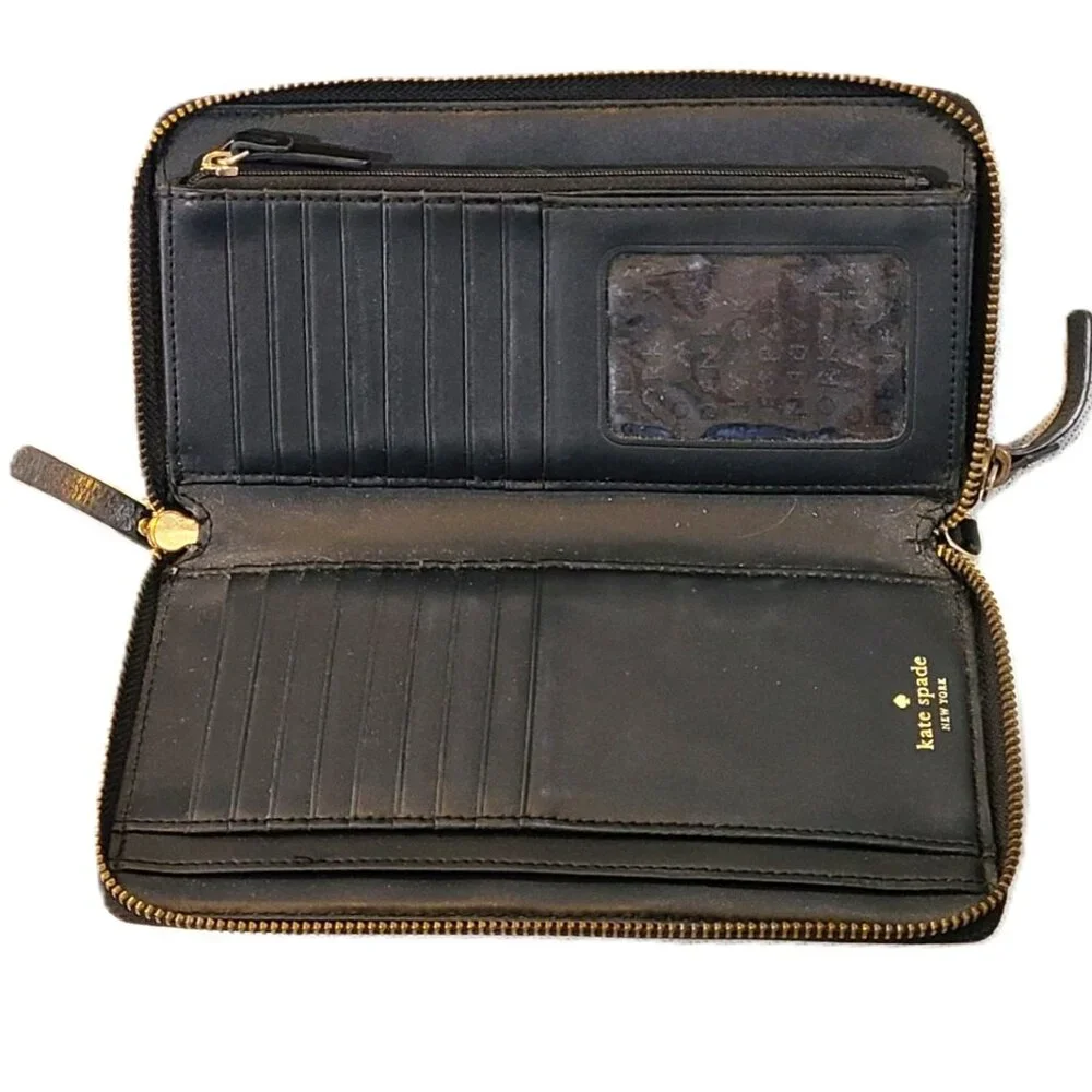 Kate Spade Wallet Zip Around Credit Card Slot Purse Zipper Leather - Picture 6 of 12